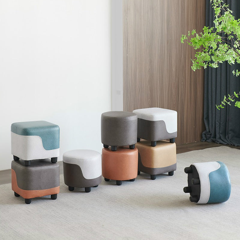 Modern Contrast Color Pouf Chair Round Cotton Stain Resistant Footstool Ottoman