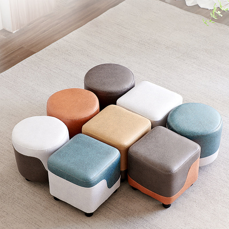 Modern Contrast Color Pouf Chair Round Cotton Stain Resistant Footstool Ottoman