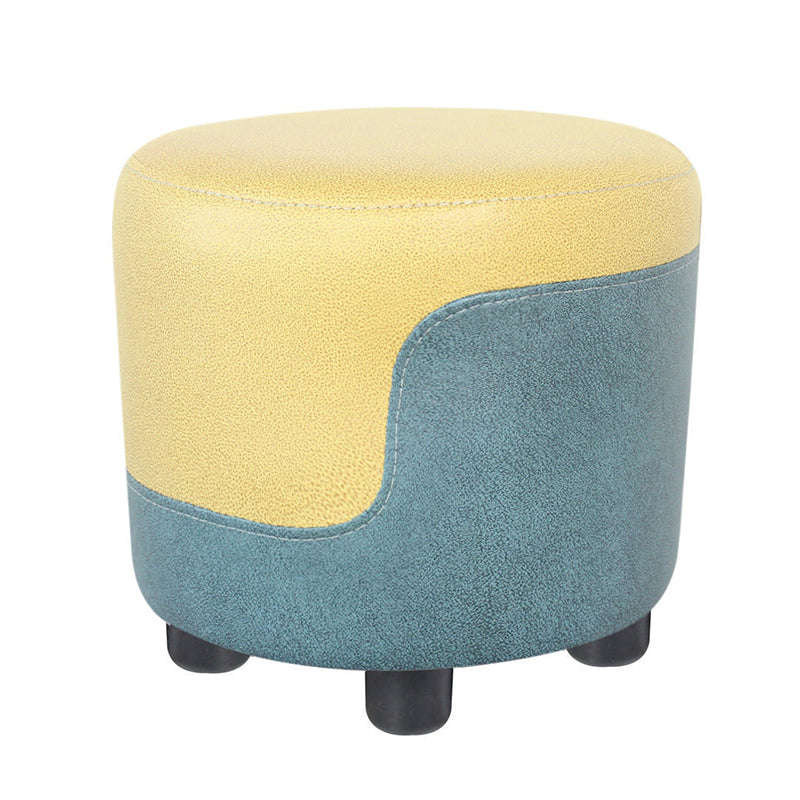Modern Contrast Color Pouf Chair Round Cotton Stain Resistant Footstool Ottoman