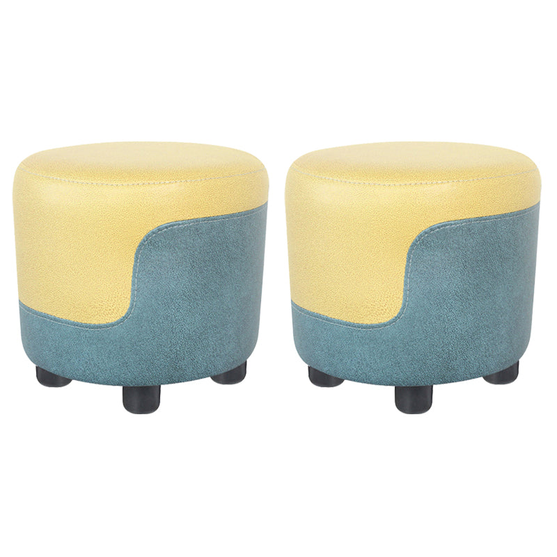 Modern Contrast Color Pouf Chair Round Cotton Stain Resistant Footstool Ottoman