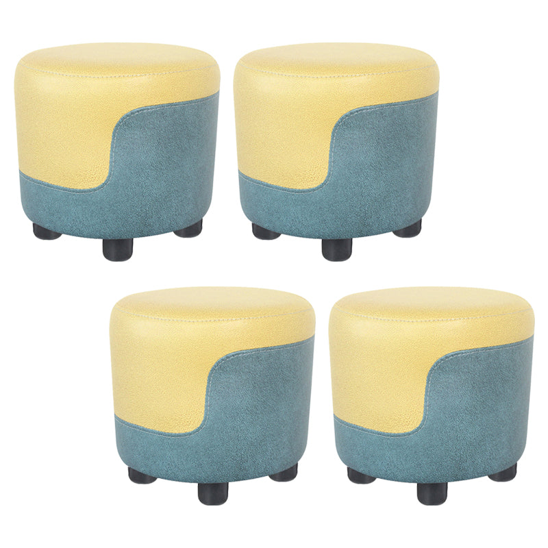 Modern Contrast Color Pouf Chair Round Cotton Stain Resistant Footstool Ottoman