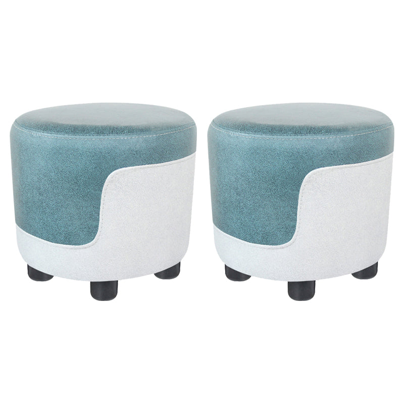 Modern Contrast Color Pouf Chair Round Cotton Stain Resistant Footstool Ottoman