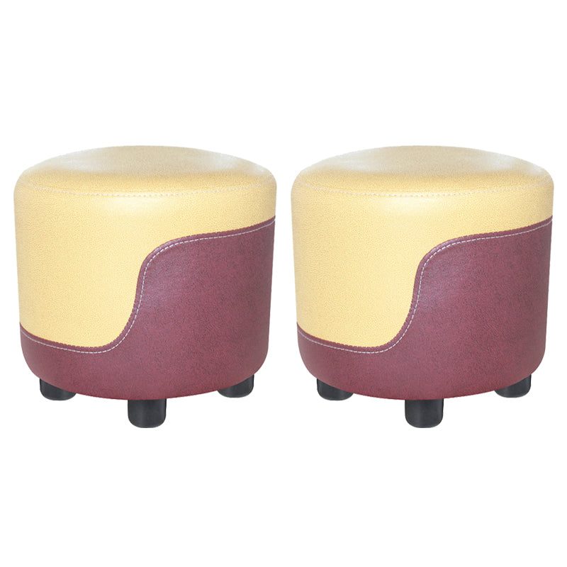 Modern Contrast Color Pouf Chair Round Cotton Stain Resistant Footstool Ottoman
