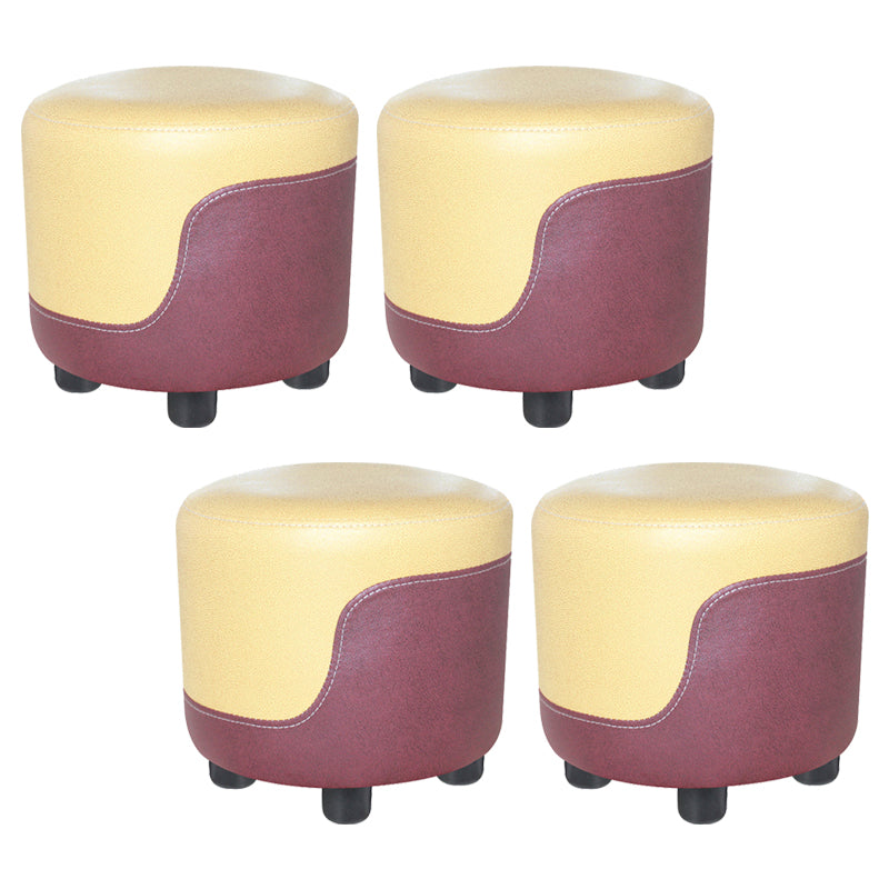 Modern Contrast Color Pouf Chair Round Cotton Stain Resistant Footstool Ottoman