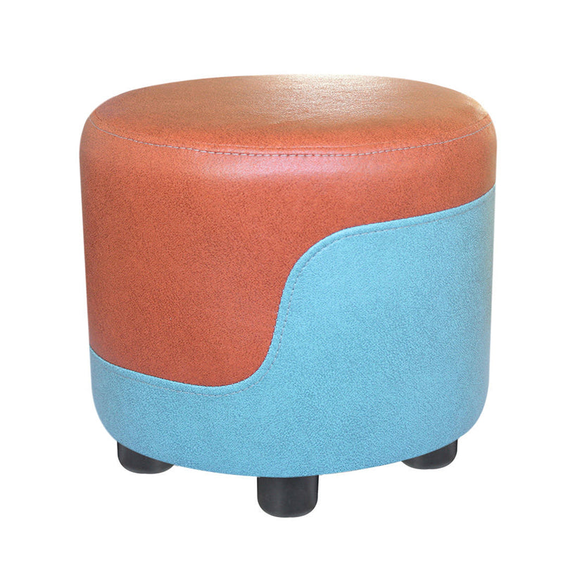 Modern Contrast Color Pouf Chair Round Cotton Stain Resistant Footstool Ottoman