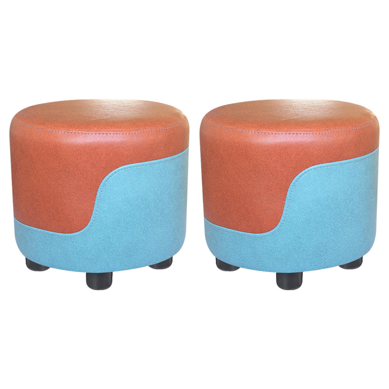 Modern Contrast Color Pouf Chair Round Cotton Stain Resistant Footstool Ottoman