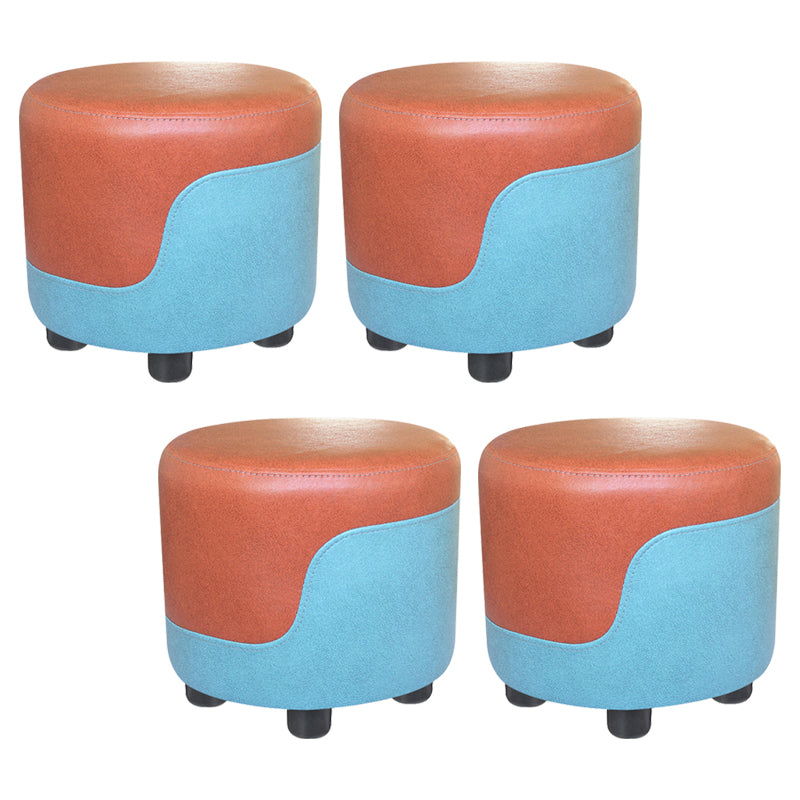 Modern Contrast Color Pouf Chair Round Cotton Stain Resistant Footstool Ottoman