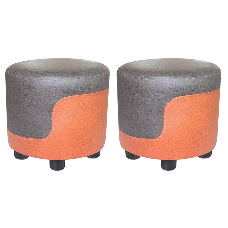Modern Contrast Color Pouf Chair Round Cotton Stain Resistant Footstool Ottoman