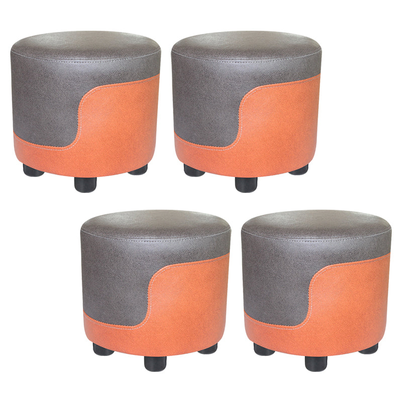 Modern Contrast Color Pouf Chair Round Cotton Stain Resistant Footstool Ottoman