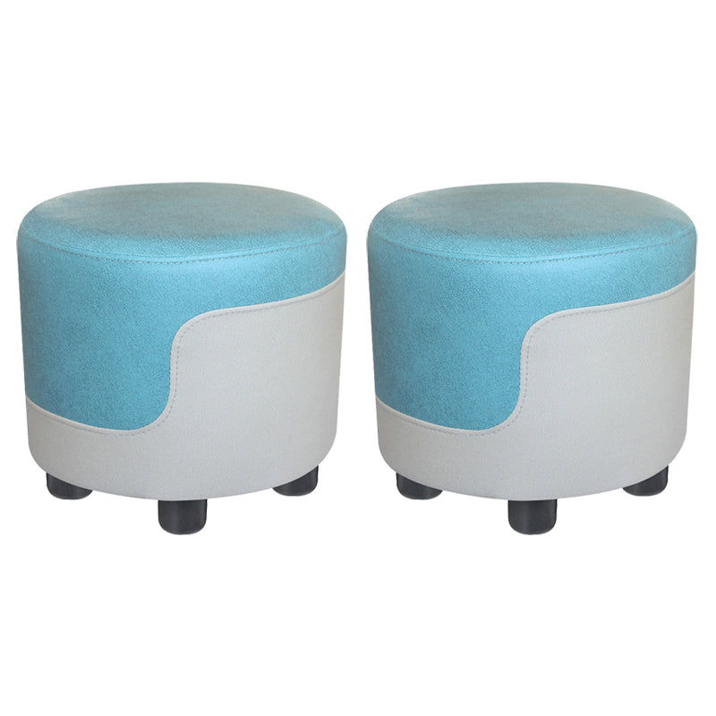 Modern Contrast Color Pouf Chair Round Cotton Stain Resistant Footstool Ottoman