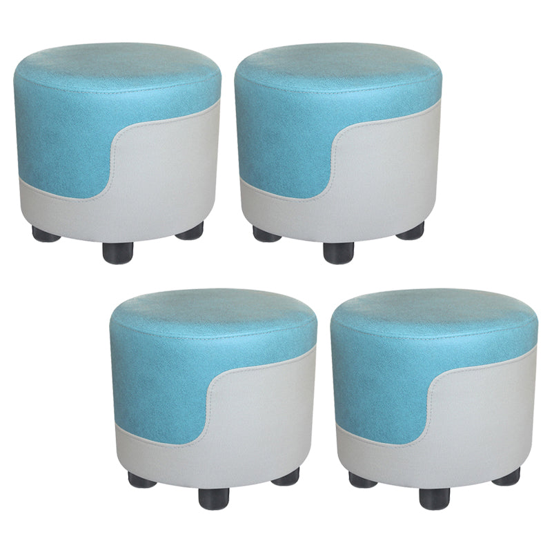 Modern Contrast Color Pouf Chair Round Cotton Stain Resistant Footstool Ottoman