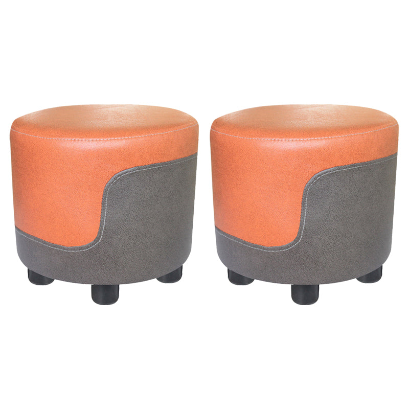 Modern Contrast Color Pouf Chair Round Cotton Stain Resistant Footstool Ottoman