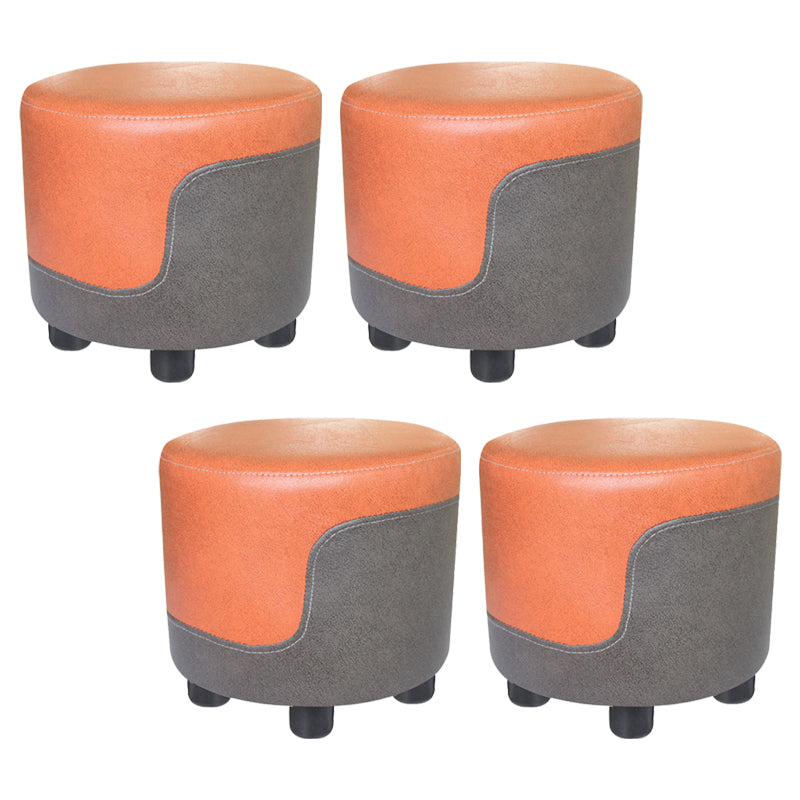 Modern Contrast Color Pouf Chair Round Cotton Stain Resistant Footstool Ottoman