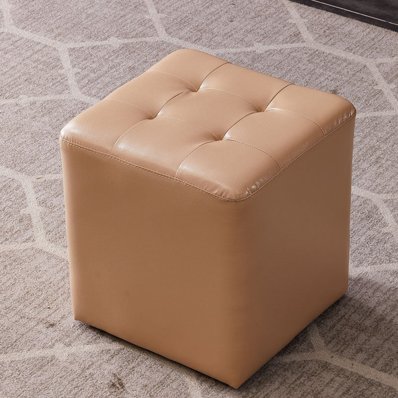 Modern Genuine Leather Ottoman Tufted Detail Square Stool Ottoman