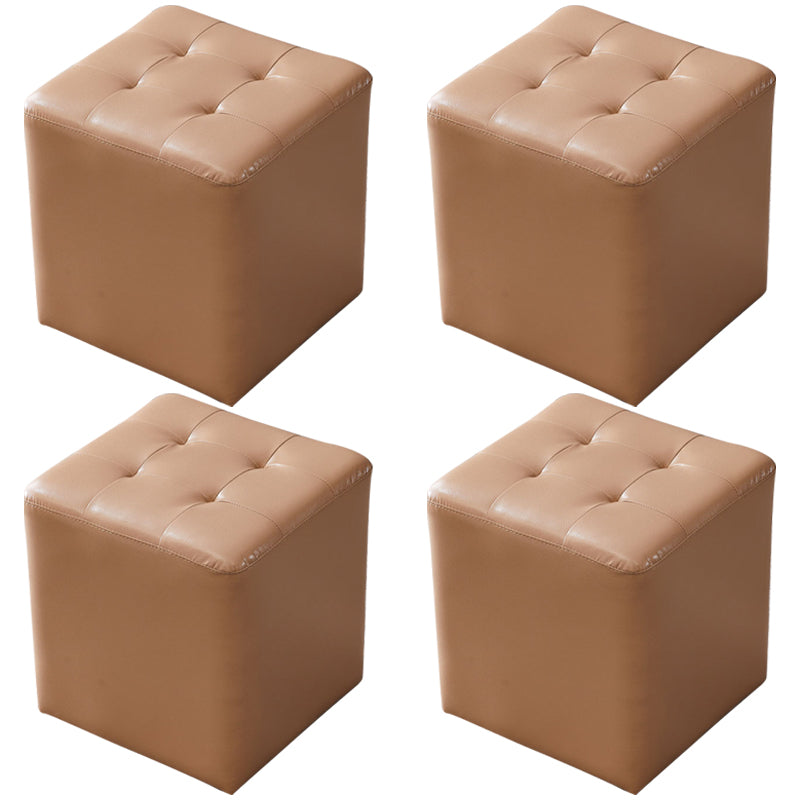 Modern Genuine Leather Ottoman Tufted Detail Square Stool Ottoman