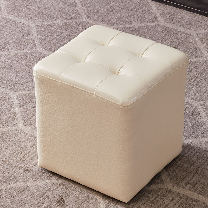 Modern Genuine Leather Ottoman Tufted Detail Square Stool Ottoman