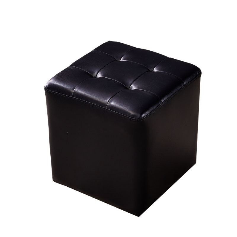 Modern Genuine Leather Ottoman Tufted Detail Square Stool Ottoman