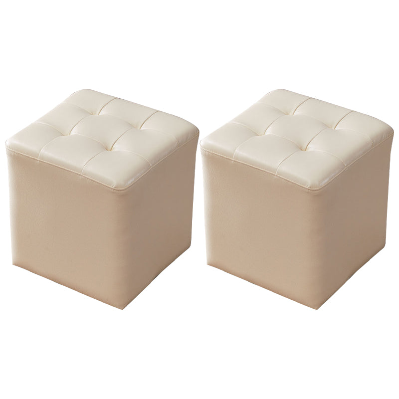 Modern Genuine Leather Ottoman Tufted Detail Square Stool Ottoman