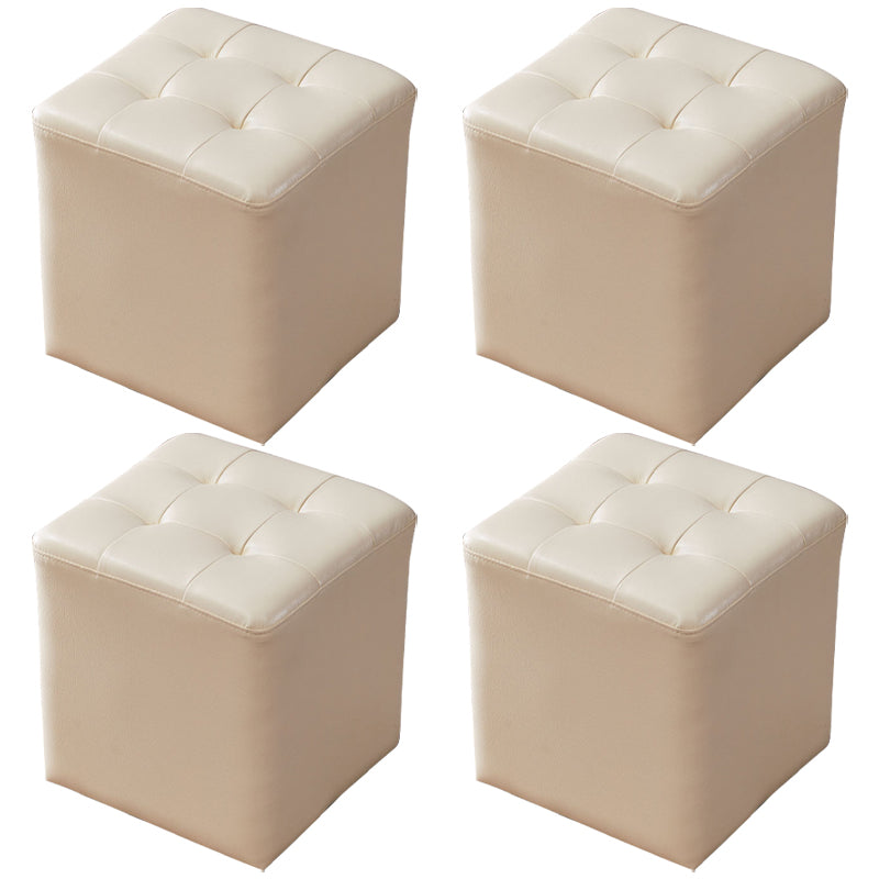 Modern Genuine Leather Ottoman Tufted Detail Square Stool Ottoman