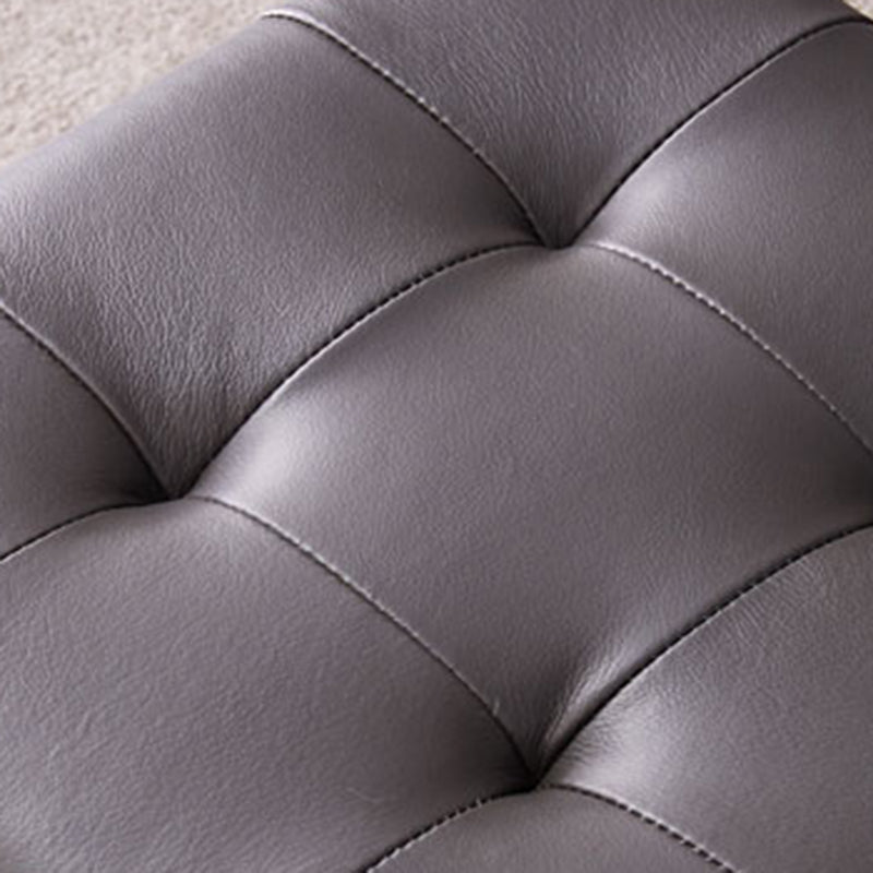 Modern Genuine Leather Ottoman Tufted Detail Square Stool Ottoman