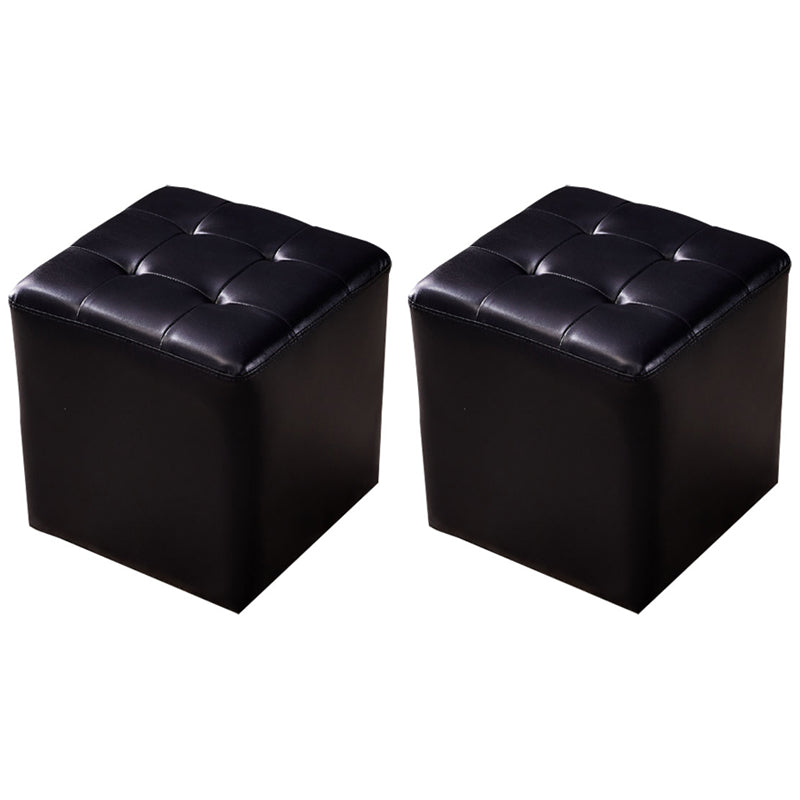 Modern Genuine Leather Ottoman Tufted Detail Square Stool Ottoman