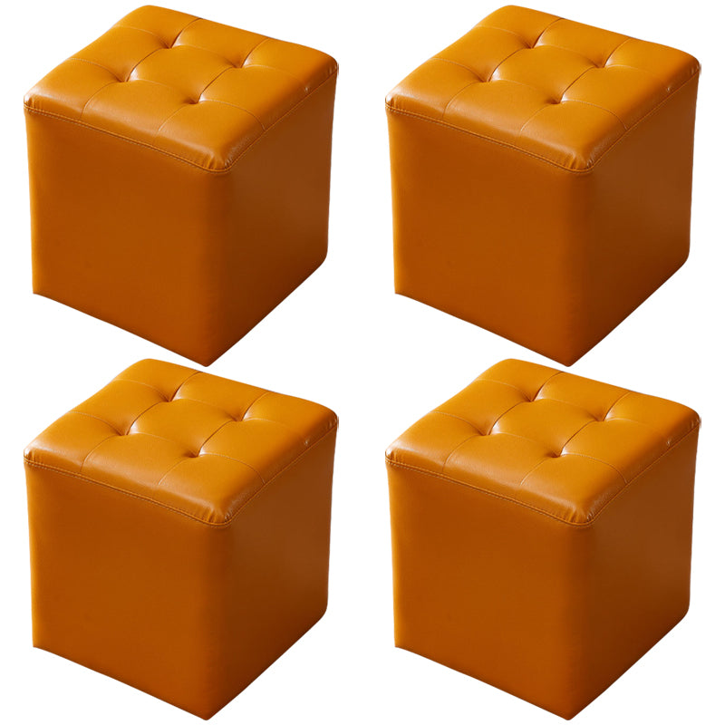 Modern Genuine Leather Ottoman Tufted Detail Square Stool Ottoman