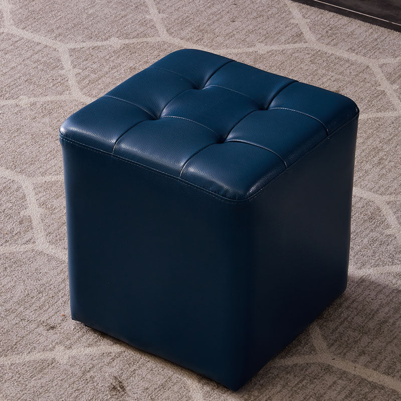 Modern Genuine Leather Ottoman Tufted Detail Square Stool Ottoman
