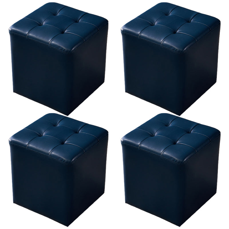 Modern Genuine Leather Ottoman Tufted Detail Square Stool Ottoman
