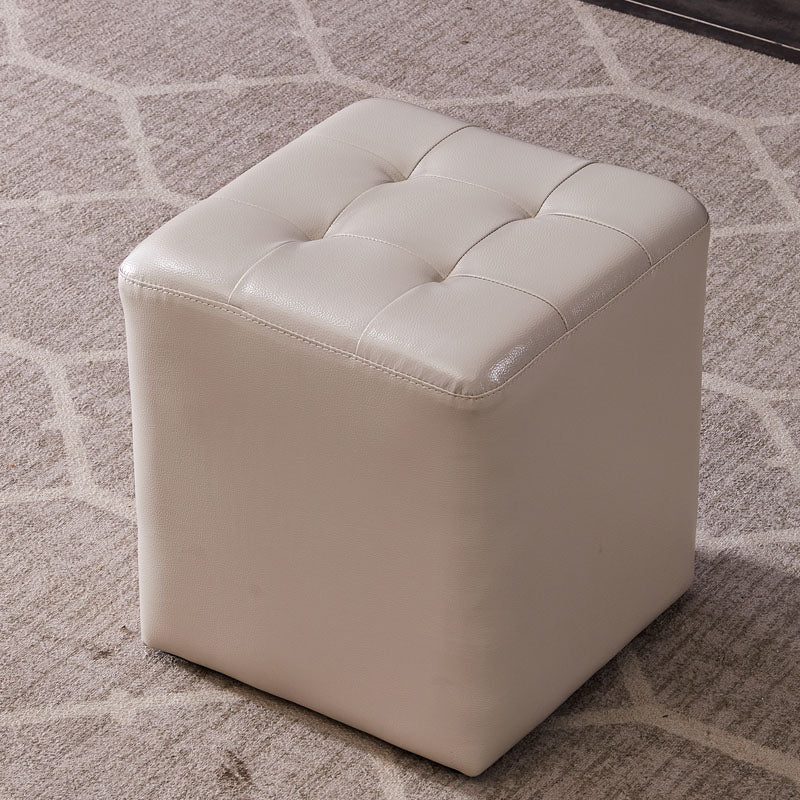 Modern Genuine Leather Ottoman Tufted Detail Square Stool Ottoman