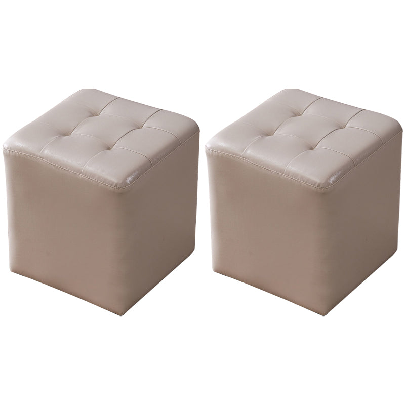 Modern Genuine Leather Ottoman Tufted Detail Square Stool Ottoman