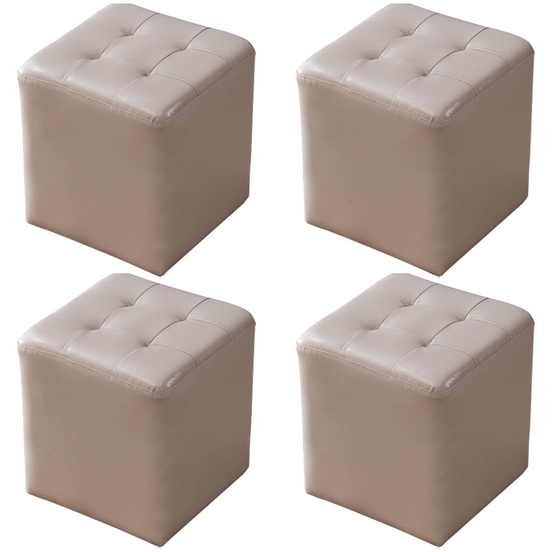 Modern Genuine Leather Ottoman Tufted Detail Square Stool Ottoman