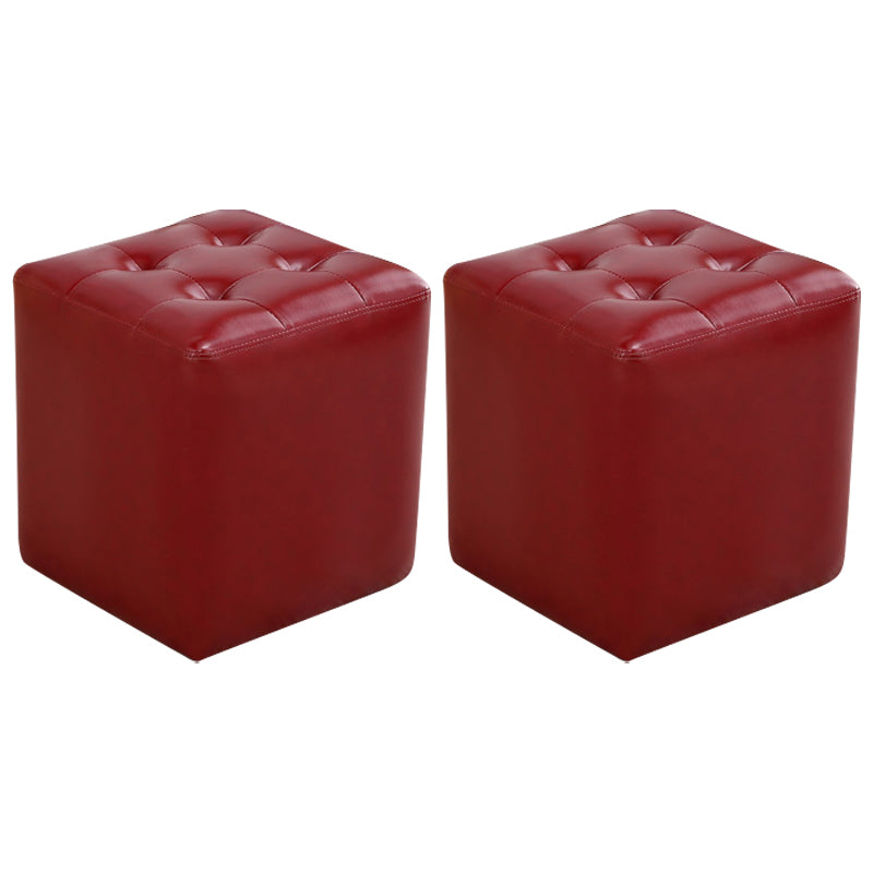 Mid-Century Modern Ottoman Water Resistant Solid Color Tufted Genuine Leather Cube Ottoman
