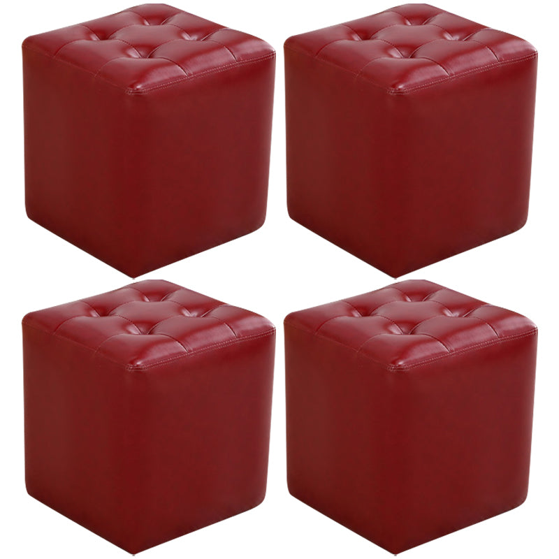 Mid-Century Modern Ottoman Water Resistant Solid Color Tufted Genuine Leather Cube Ottoman