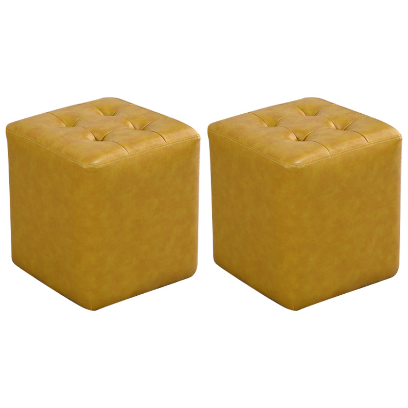 Mid-Century Modern Ottoman Water Resistant Solid Color Tufted Genuine Leather Cube Ottoman