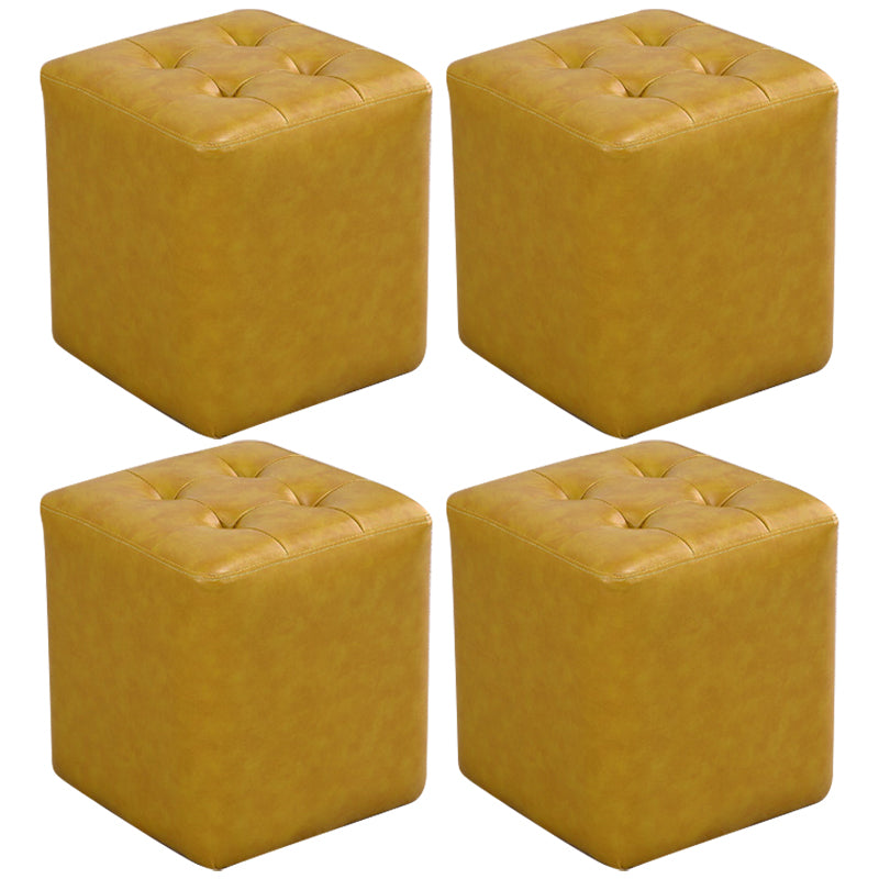 Mid-Century Modern Ottoman Water Resistant Solid Color Tufted Genuine Leather Cube Ottoman