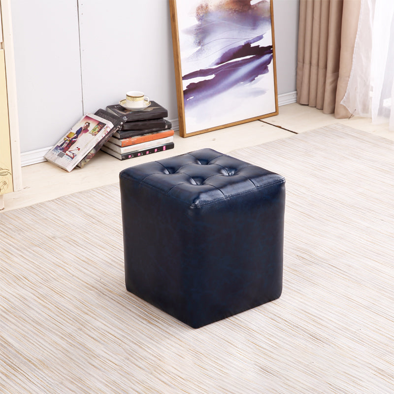 Mid-Century Modern Ottoman Water Resistant Solid Color Tufted Genuine Leather Cube Ottoman