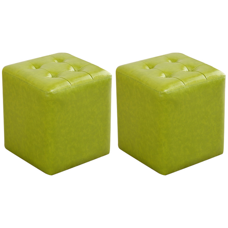 Mid-Century Modern Ottoman Water Resistant Solid Color Tufted Genuine Leather Cube Ottoman