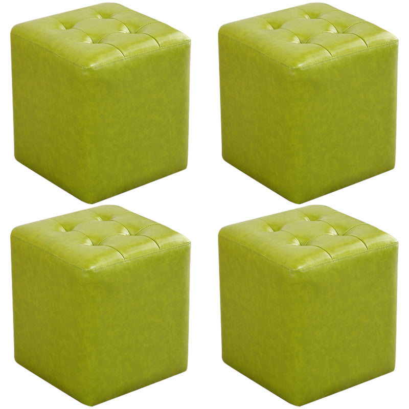 Mid-Century Modern Ottoman Water Resistant Solid Color Tufted Genuine Leather Cube Ottoman