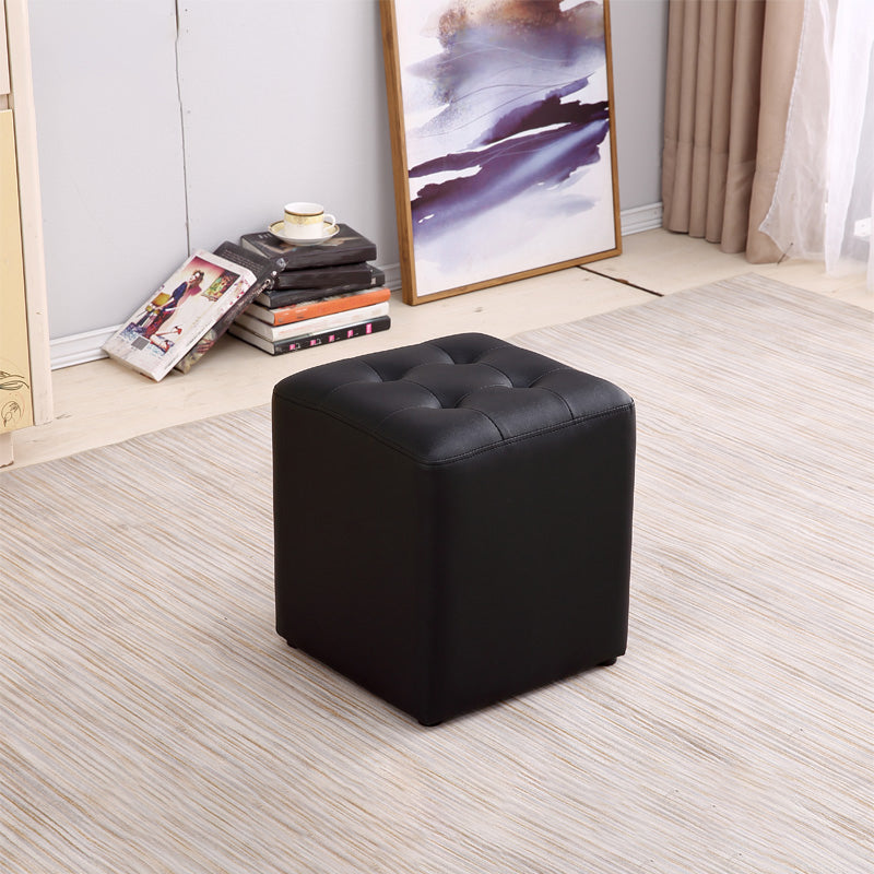 Mid-Century Modern Ottoman Water Resistant Solid Color Tufted Genuine Leather Cube Ottoman