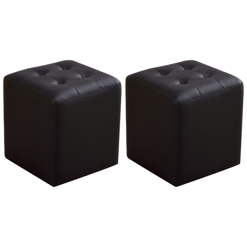 Mid-Century Modern Ottoman Water Resistant Solid Color Tufted Genuine Leather Cube Ottoman