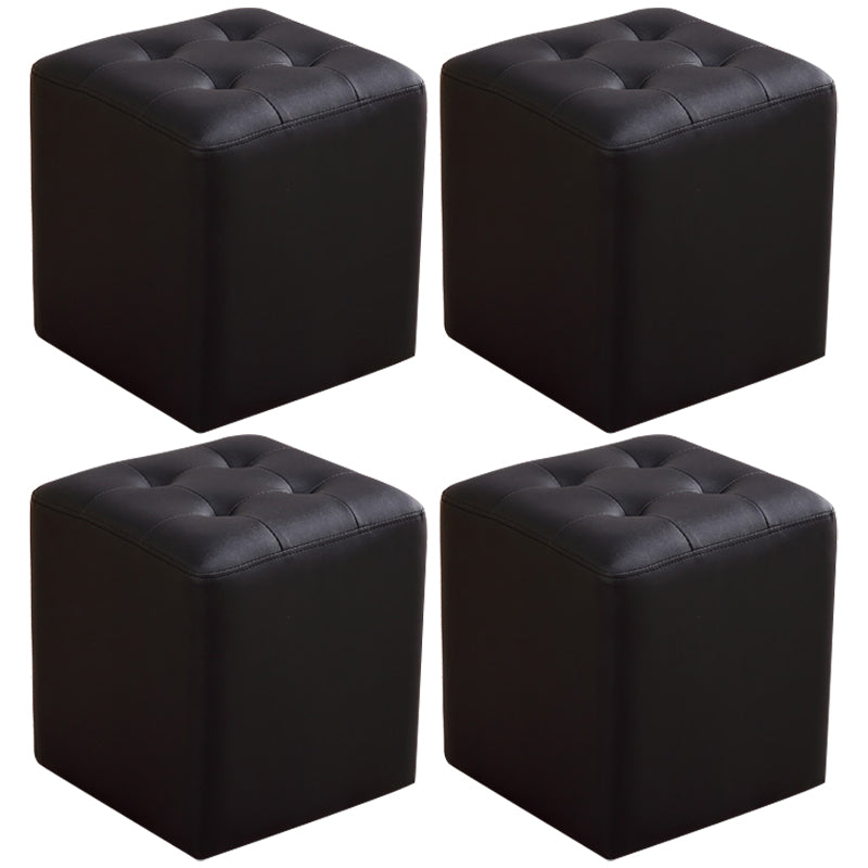 Mid-Century Modern Ottoman Water Resistant Solid Color Tufted Genuine Leather Cube Ottoman