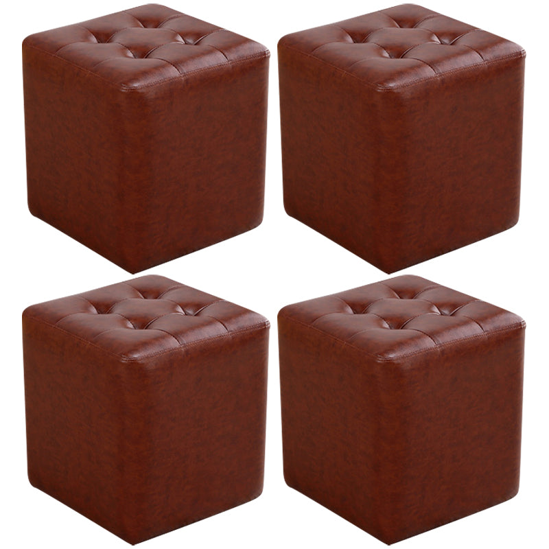 Mid-Century Modern Ottoman Water Resistant Solid Color Tufted Genuine Leather Cube Ottoman