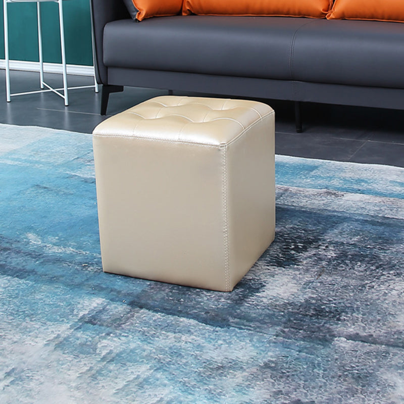 Mid-Century Modern Ottoman Water Resistant Solid Color Tufted Genuine Leather Cube Ottoman