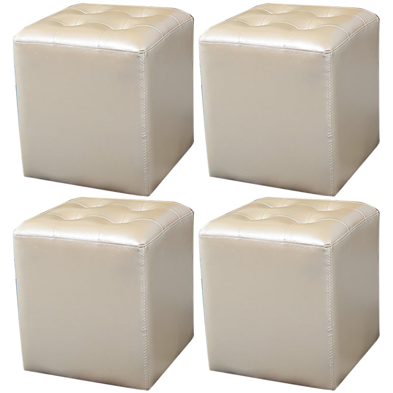 Mid-Century Modern Ottoman Water Resistant Solid Color Tufted Genuine Leather Cube Ottoman