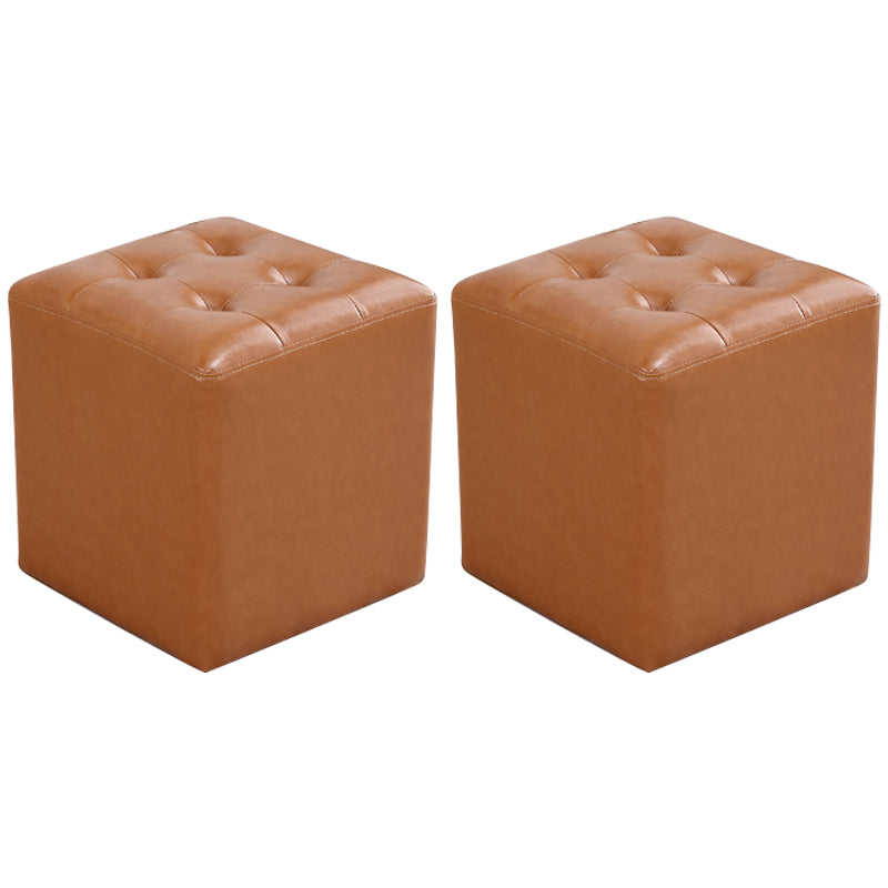 Mid-Century Modern Ottoman Water Resistant Solid Color Tufted Genuine Leather Cube Ottoman