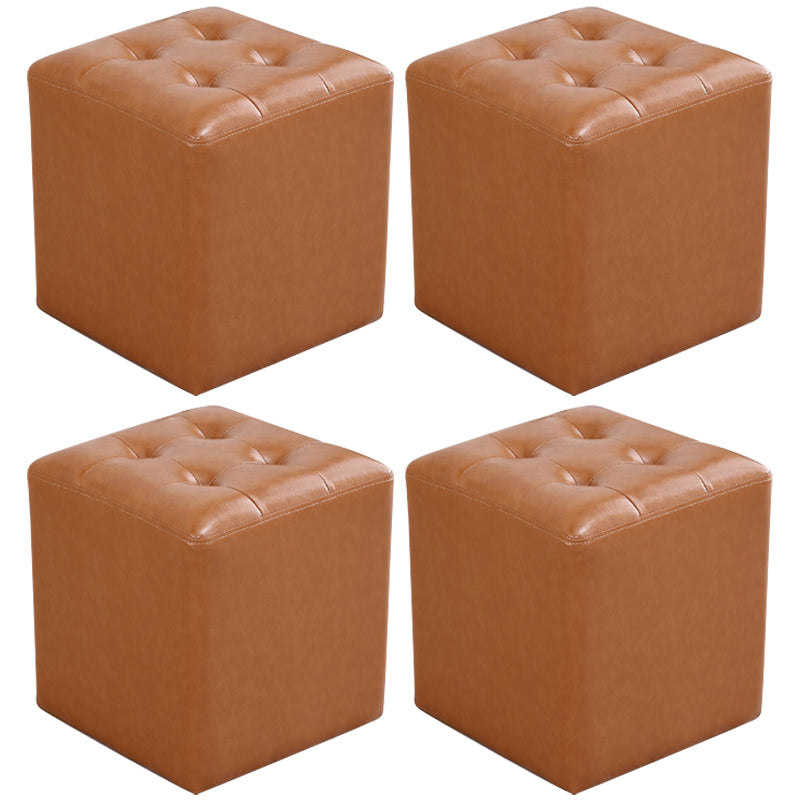Mid-Century Modern Ottoman Water Resistant Solid Color Tufted Genuine Leather Cube Ottoman