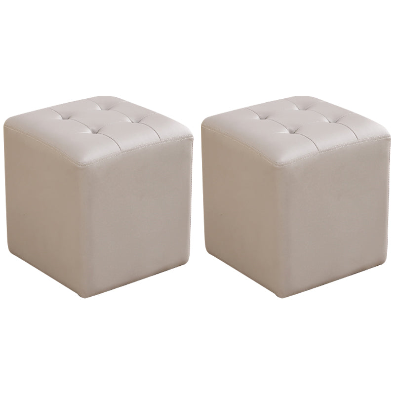 Mid-Century Modern Ottoman Water Resistant Solid Color Tufted Genuine Leather Cube Ottoman