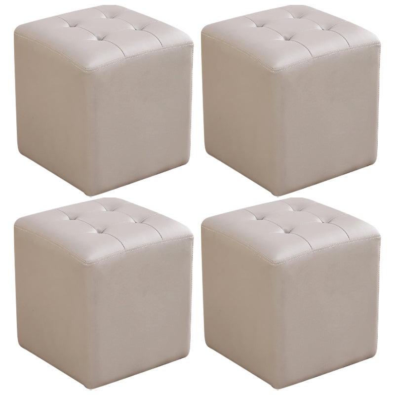 Mid-Century Modern Ottoman Water Resistant Solid Color Tufted Genuine Leather Cube Ottoman