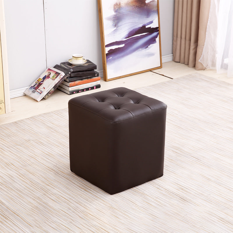 Mid-Century Modern Ottoman Water Resistant Solid Color Tufted Genuine Leather Cube Ottoman