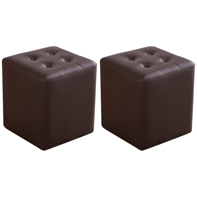 Mid-Century Modern Ottoman Water Resistant Solid Color Tufted Genuine Leather Cube Ottoman